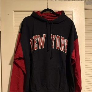 Black and red color block New York hoodie